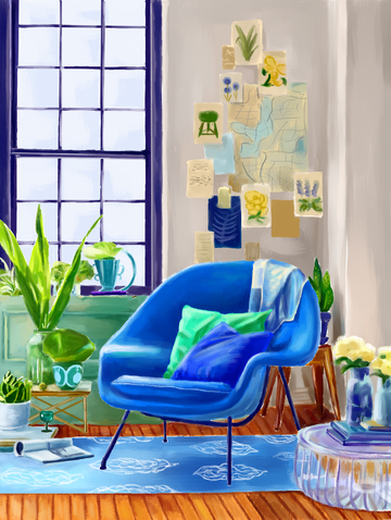 手绘插画室内场景图