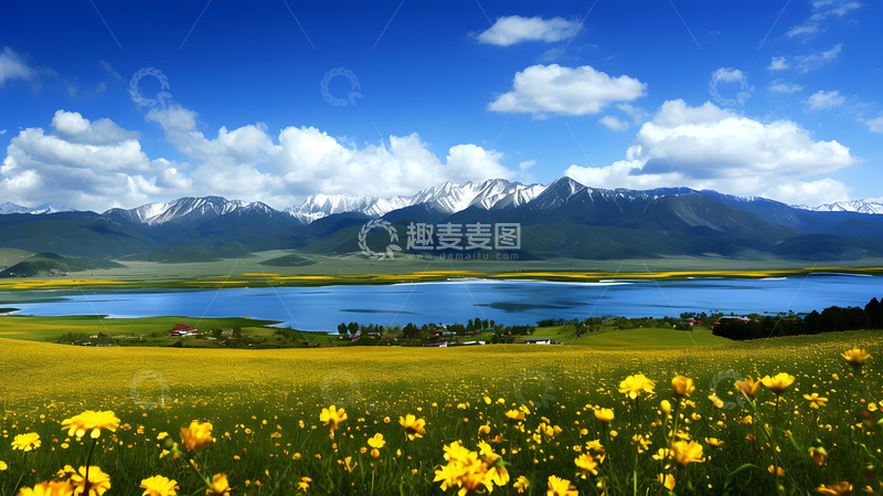 高清大图下载【趣麦麦图】雪山下的平原 河流1