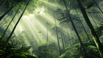 森林里的丁达尔效应手绘插画