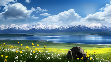 雪山下的平原 河流