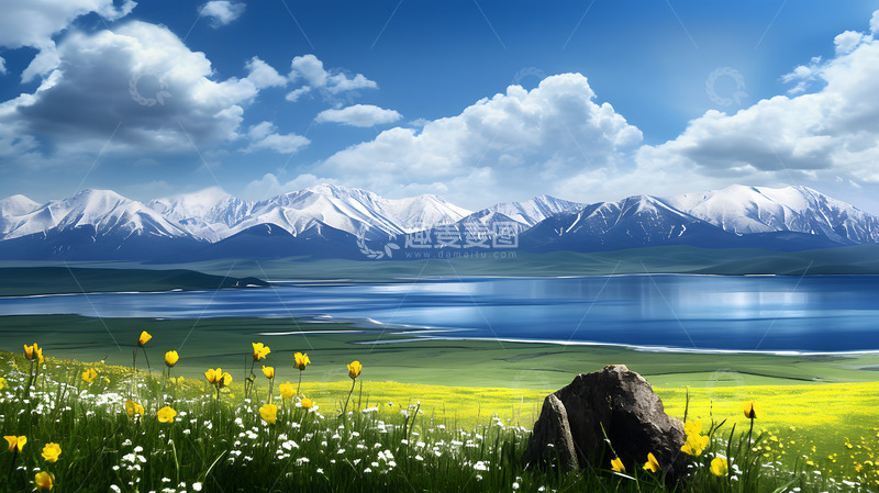 高清大图下载【趣麦麦图】雪山下的平原 河流