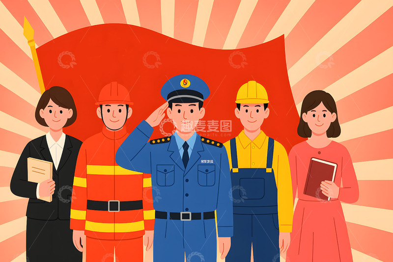 高清大图下载【趣麦麦图】五一劳动节职业精神插画