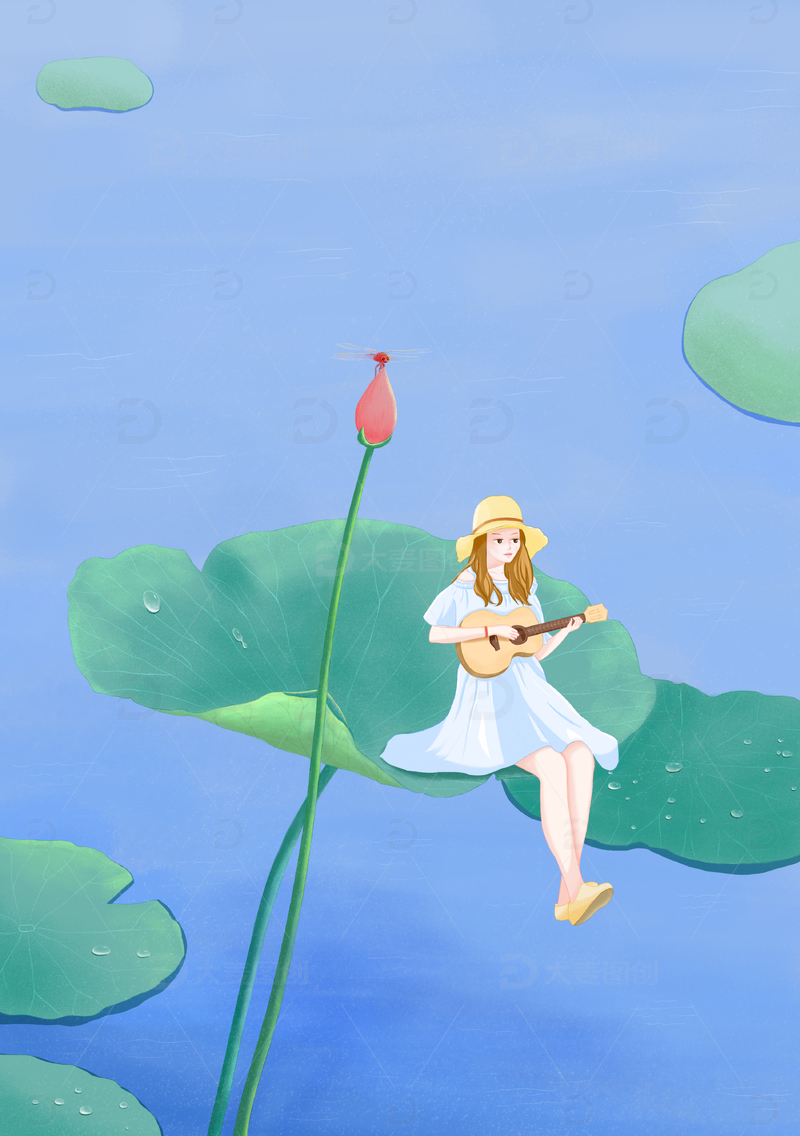 荷叶上弹吉他的女孩