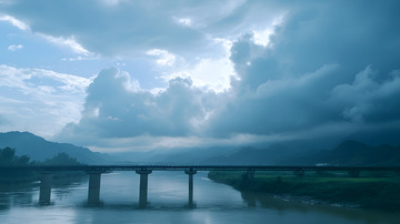 晨光浓云下的长江大桥风景1
