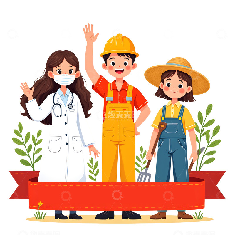 高清大图下载【趣麦麦图】劳动节多元职业人物插画1