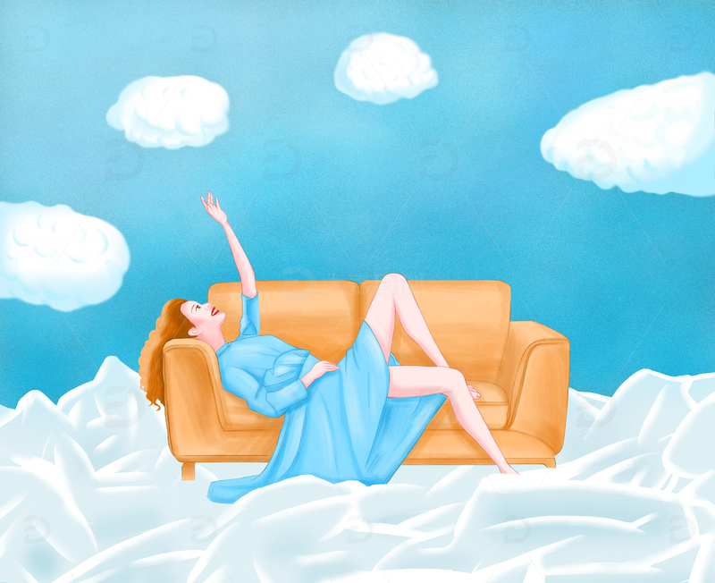 躺在沙发上看云彩的女人