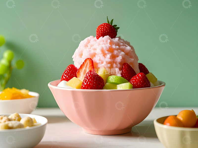 高清大图下载【趣麦麦图】清凉草莓绵绵冰甜品摄影