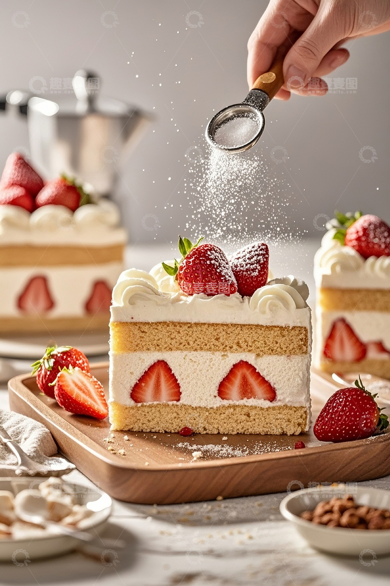 高清大图下载【趣麦麦图】桌子上摆放着草莓奶油蛋糕5
