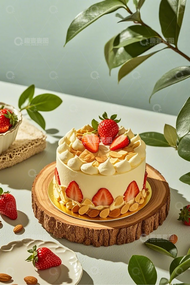 高清大图下载【趣麦麦图】桌子上摆放着草莓奶油蛋糕3