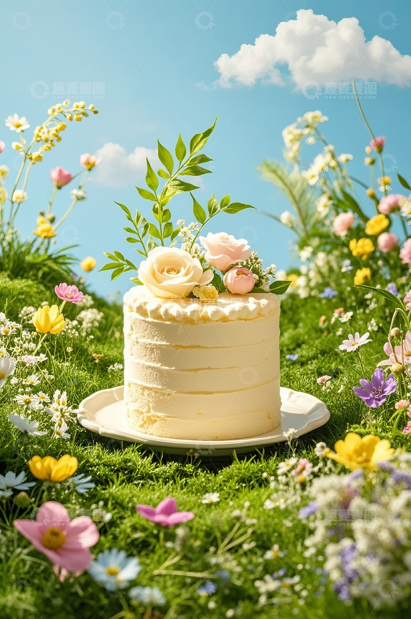 高清大图下载【趣麦麦图】草地上摆放的美味蛋糕2