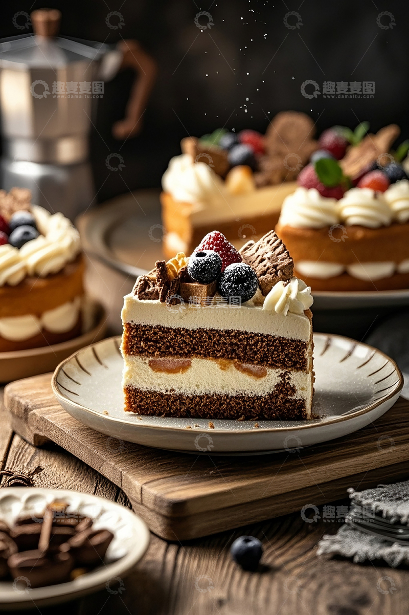 高清大图下载【趣麦麦图】桌子上摆放着美味奶油蛋糕1