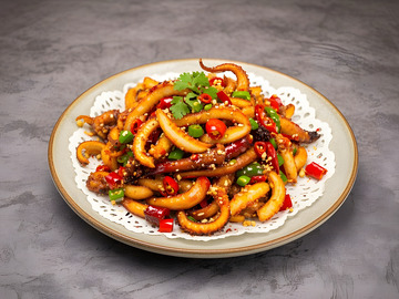 香辣鱿鱼须美食摄影