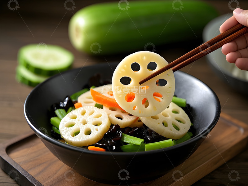 高清大图下载【趣麦麦图】清爽凉拌藕片美食摄影