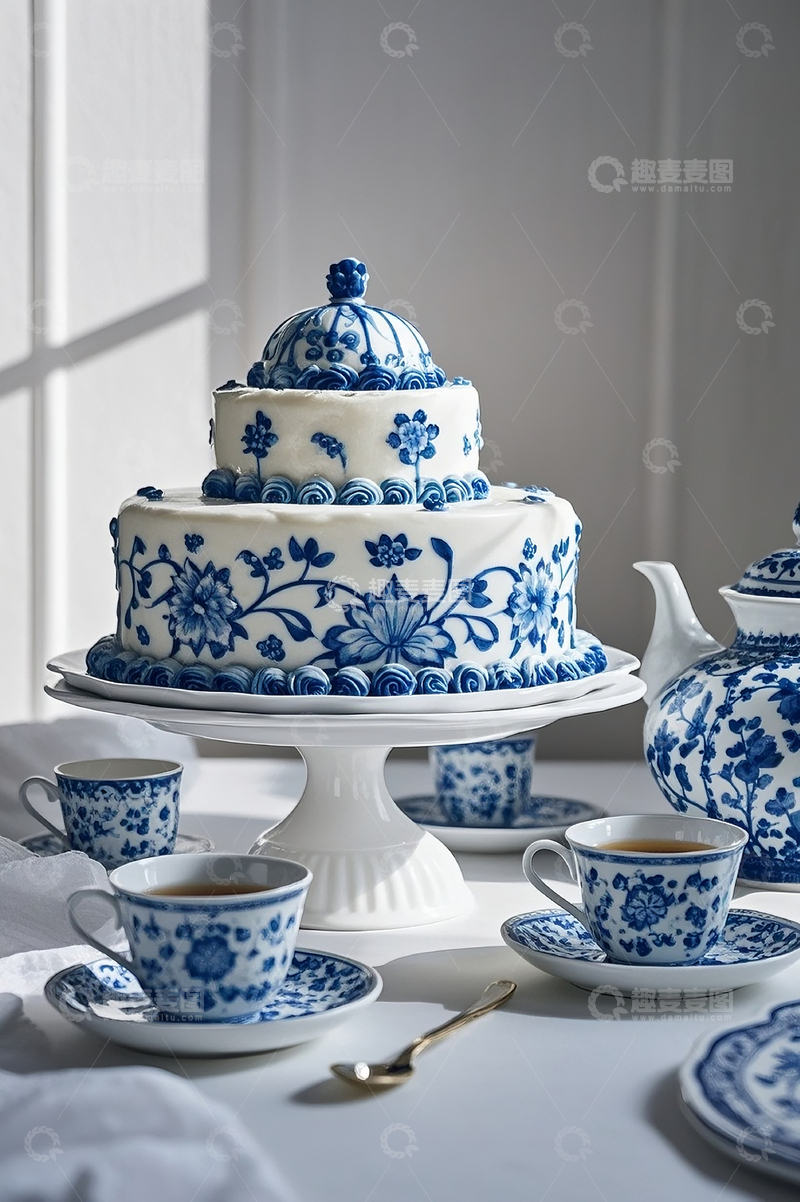 高清大图下载【趣麦麦图】桌子上摆放着中式蛋糕