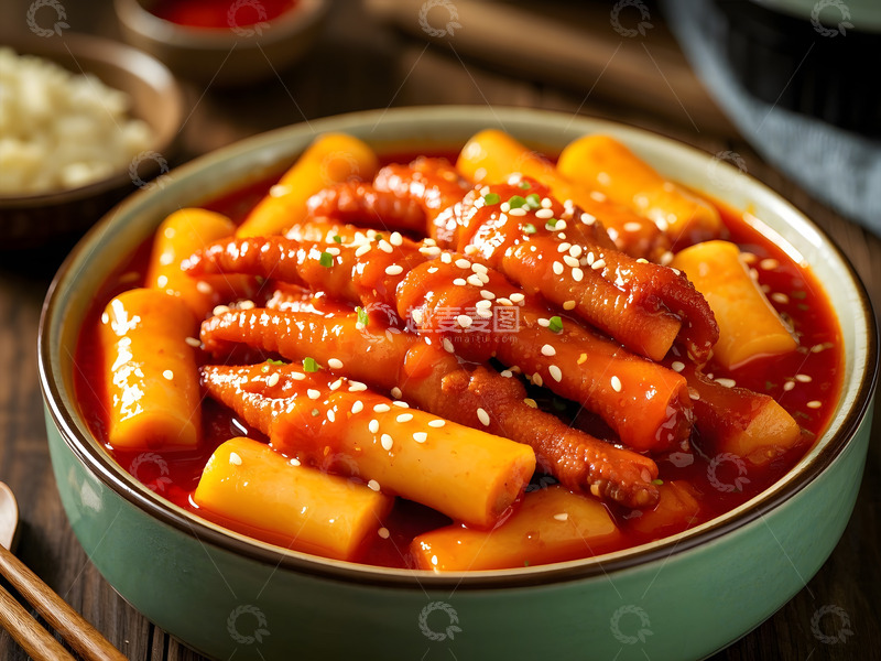 高清大图下载【趣麦麦图】韩式辣鸡爪年糕美食摄影
