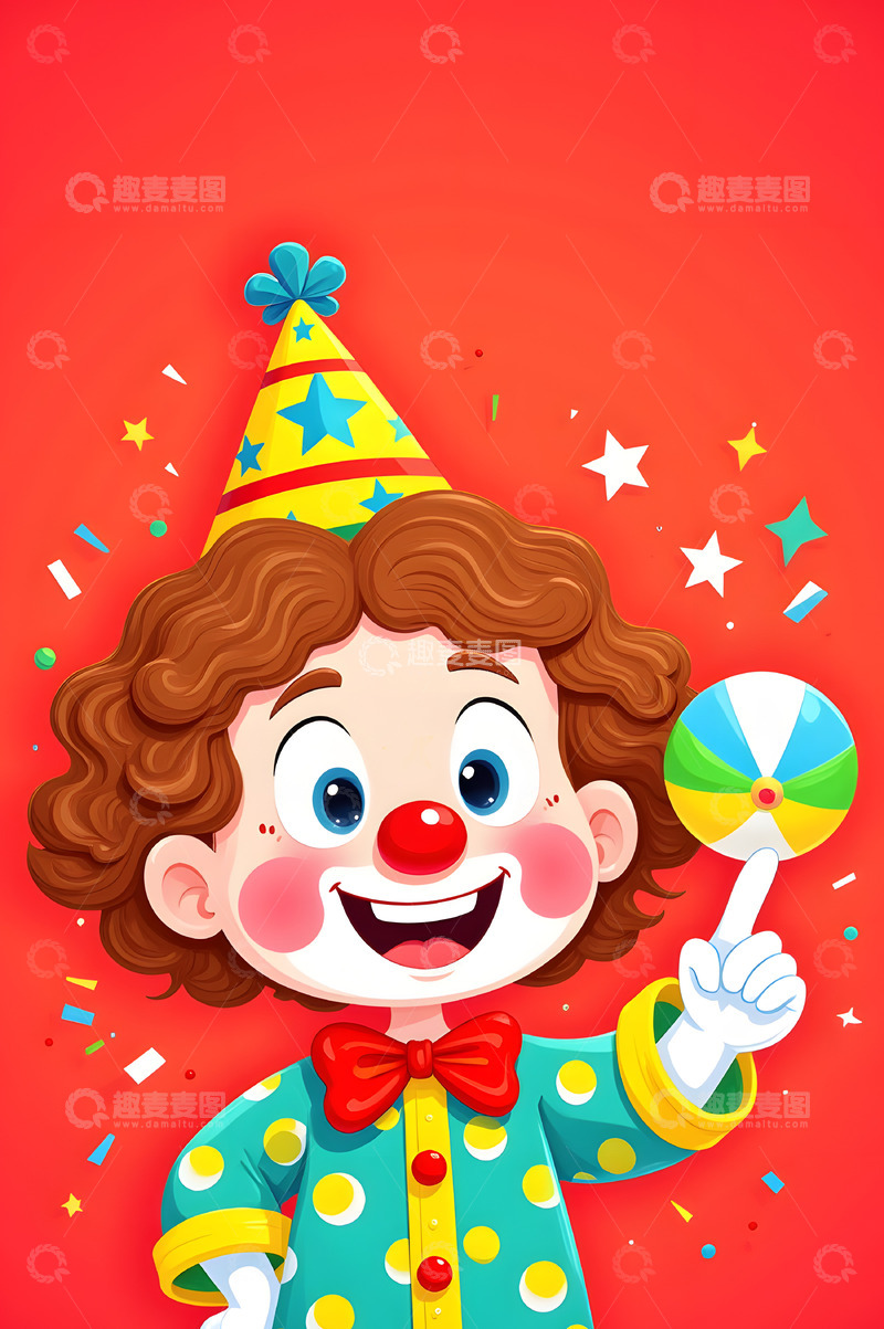 高清大图下载【趣麦麦图】愚人节马戏团小丑形象插画
