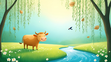 创意卡通手绘春天风景插画8