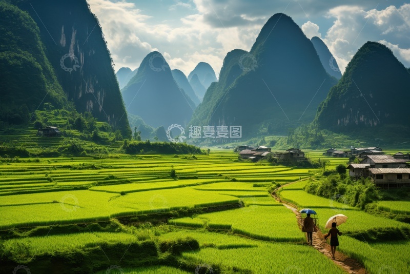 高清大图下载【趣麦麦图】山谷里的农田