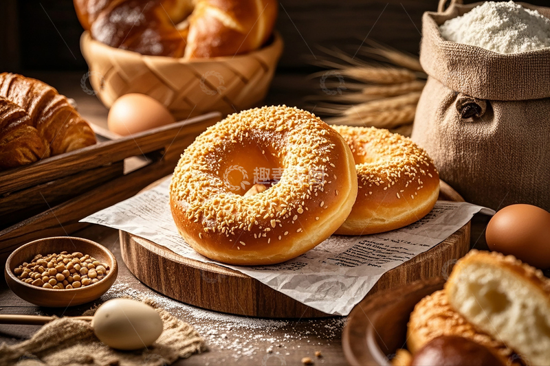 高清大图下载【趣麦麦图】桌子上的面包特写1