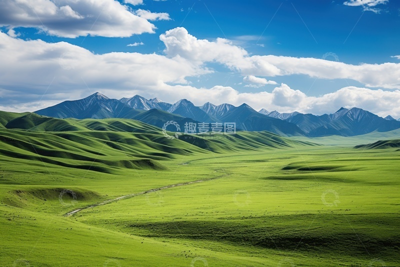 高清大图下载【趣麦麦图】远山草地自然美景