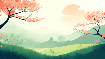 创意卡通手绘春天风景插画7