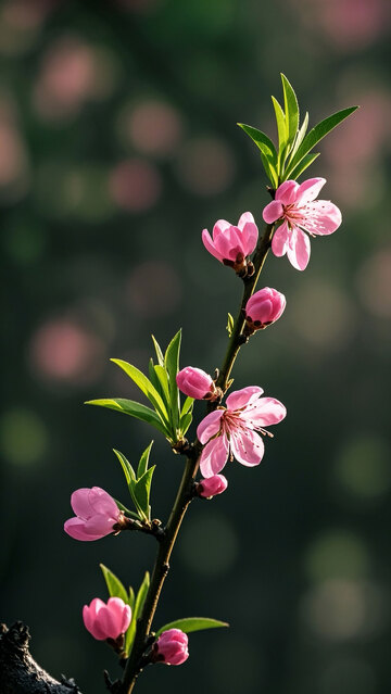 粉色春天桃花花枝花卉花朵花摄影图2