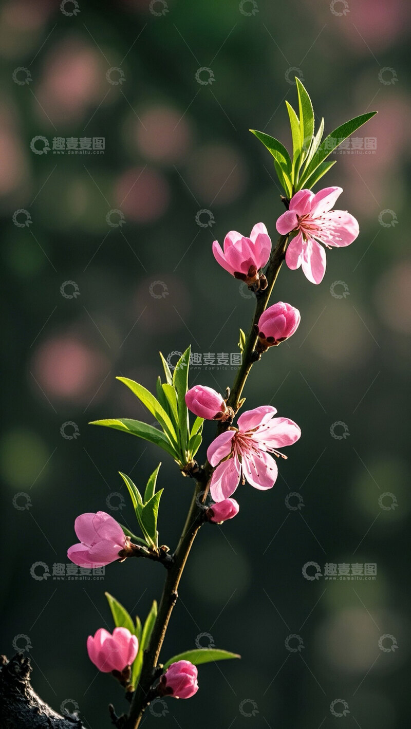 高清大图下载【趣麦麦图】粉色春天桃花花枝花卉花朵花摄影图2
