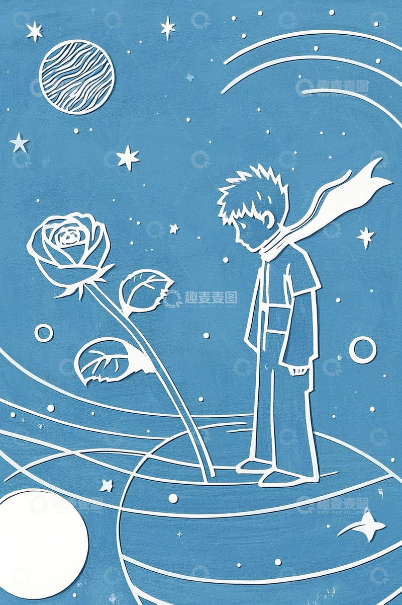 高清大图下载【趣麦麦图】小王子剪纸风插画4