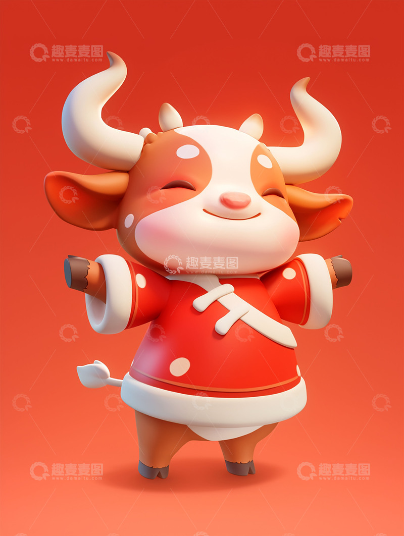 高清大图下载【趣麦麦图】十二生肖牛之中国风卡通