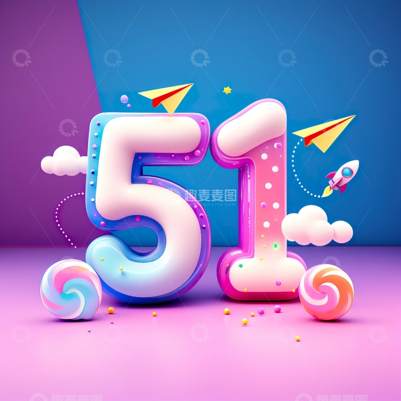 高清大图下载【趣麦麦图】劳动节3D立体数字51艺术字20