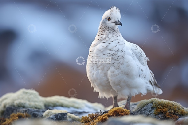 高清大图下载【趣麦麦图】站在岩石上的一只白色山鸡