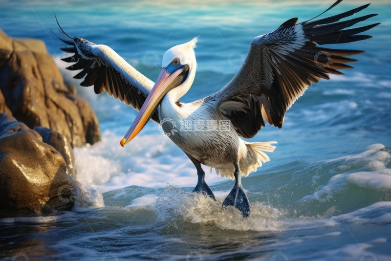 高清大图下载【趣麦麦图】展翅的一只鹈鹕
