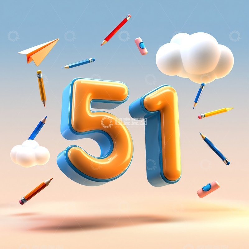 高清大图下载【趣麦麦图】劳动节3D立体数字51艺术字8