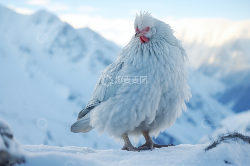 高清大图下载【趣麦麦图】雪地上的一只雪鸡