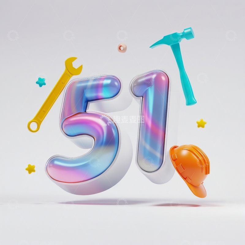 高清大图下载【趣麦麦图】劳动节3D立体数字51艺术字30