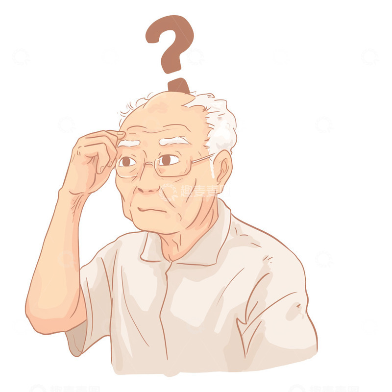 高清大图下载【趣麦麦图】人物老人思考免抠元素1