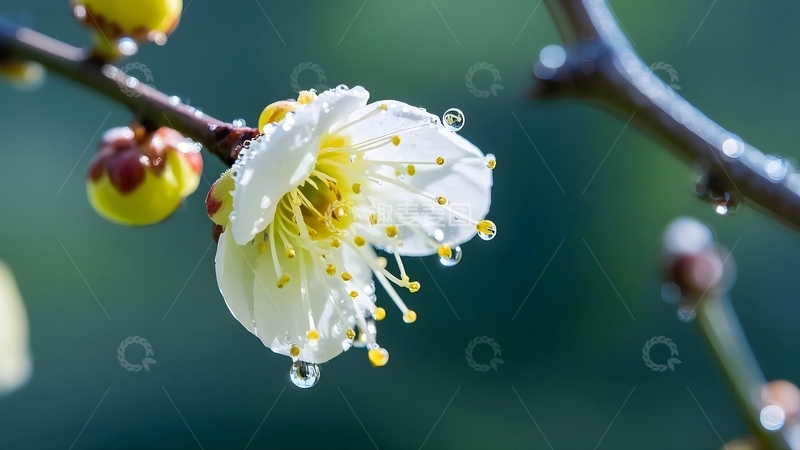 高清大图下载【趣麦麦图】特写拍摄单朵白色梅花10