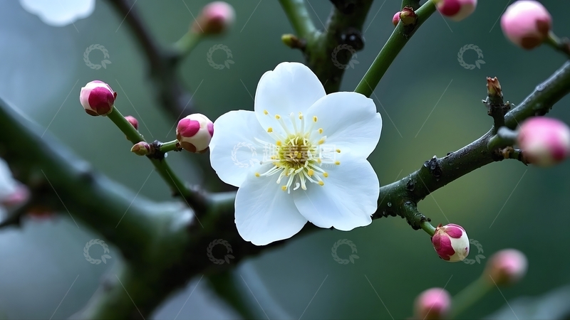 高清大图下载【趣麦麦图】特写拍摄单朵白色梅花5