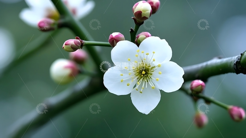 高清大图下载【趣麦麦图】特写拍摄单朵白色梅花6