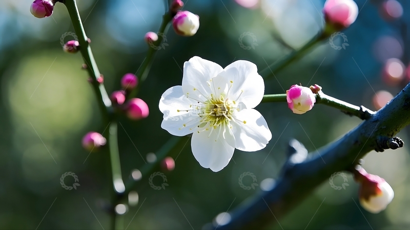 高清大图下载【趣麦麦图】特写拍摄单朵白色梅花2