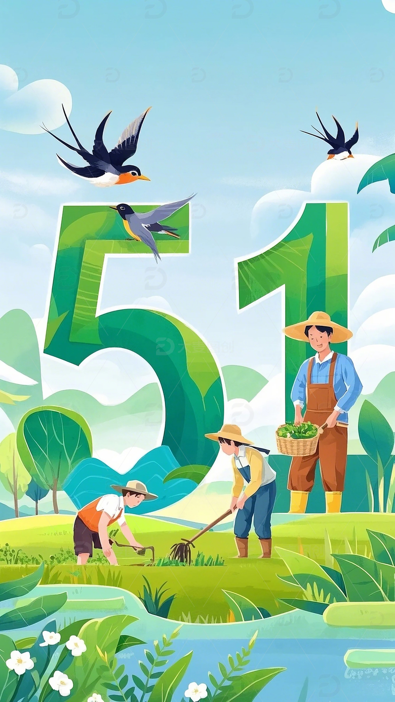 五一劳动节农民劳作插画海报