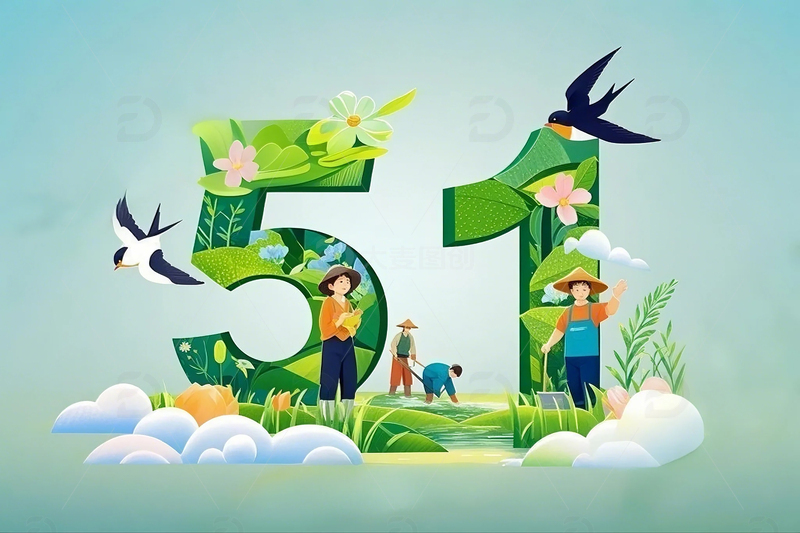 手绘五一劳动节创意艺术字标题2