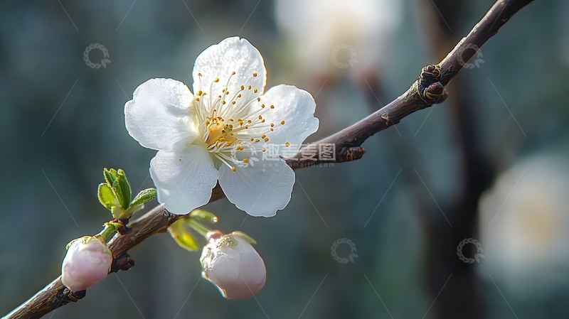 高清大图下载【趣麦麦图】特写拍摄单朵白色梅花9
