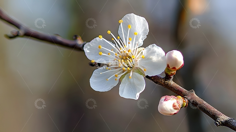 高清大图下载【趣麦麦图】特写拍摄单朵白色梅花11