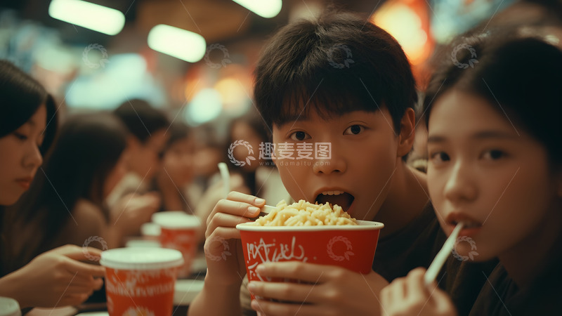 高清大图下载【趣麦麦图】快餐店吃快餐的人人像摄影图