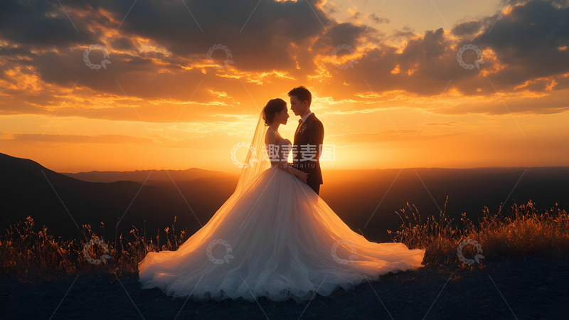 高清大图下载【趣麦麦图】夕阳下的新郎新娘室外婚纱摄影1