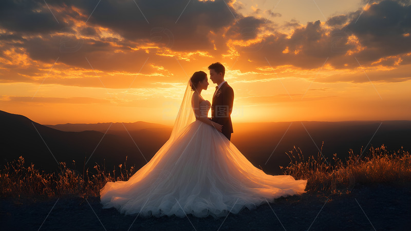 高清大图下载【趣麦麦图】夕阳下的新郎新娘室外婚纱摄影1