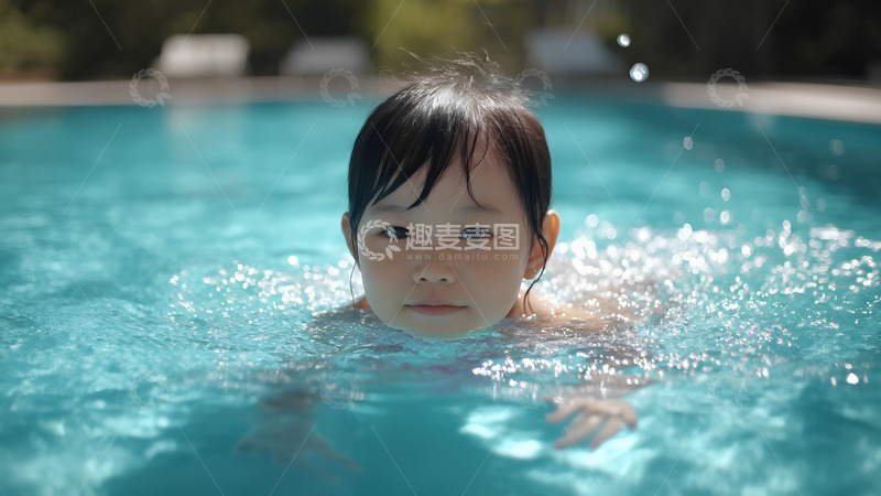 高清大图下载【趣麦麦图】-游泳池游泳的孩子人物摄影图