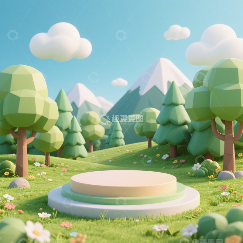 高清大图下载【趣麦麦图】3D立体森林春天场景C4D