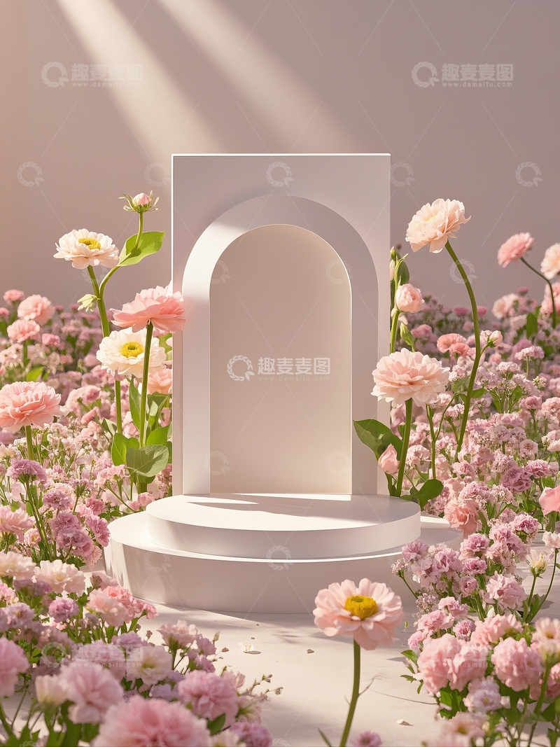 高清大图下载【趣麦麦图】粉色花海电商产品立体展示台1
